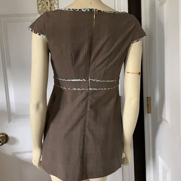 𝅺JENNIFER Reale Design Brown Plaid Tunic Mini Dress Boutique Designer 6 - Picture 3 of 16
